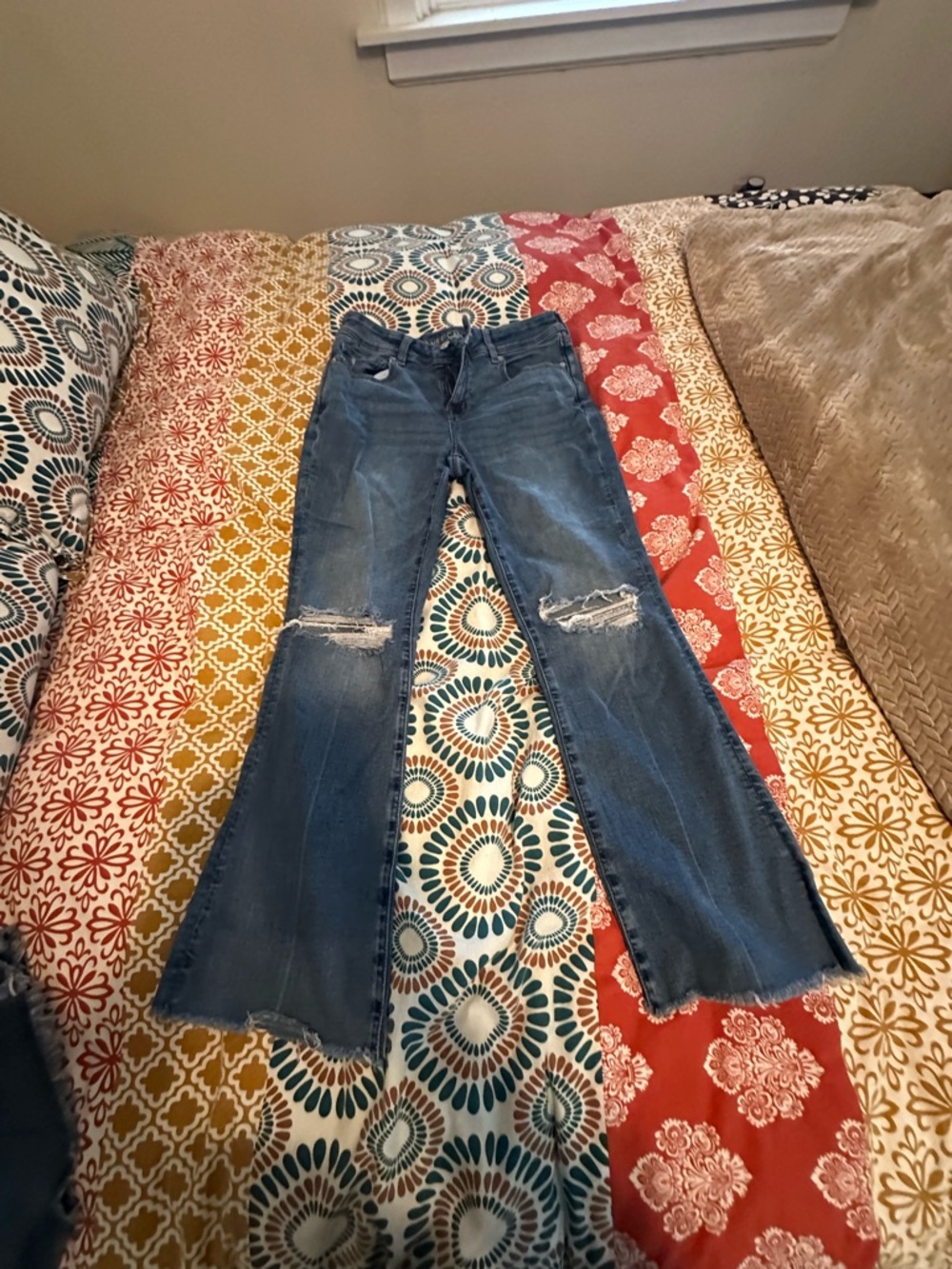 American Eagle Outfitters Blue Distressed Flare Jeans